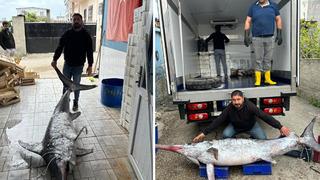 Boyu 3 metre, ağırlığı 150 kilo! Avladığı dev kılıç balığını 30 bin TL'ye sattı