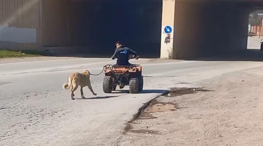 Yer: Bursa! ATV'sine bağladığı köpeğini sürükledi