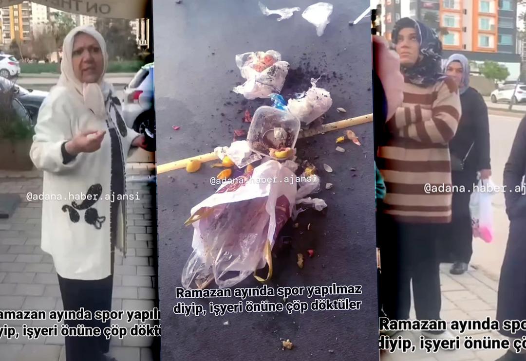 Ramazanda spor yapılmasına &ouml;fkelenen kadınlar &ccedil;&ouml;p d&ouml;kt&uuml;: Adana'daki gergin anlar sosyal medyada g&uuml;ndem oldu