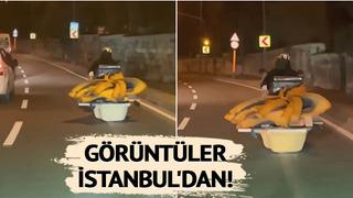 Bu görüntüler İstanbul'dan: Motosikletin arkasına banyo küveti bağladı, eşya taşıdı! Böyle bir saçmalık yok