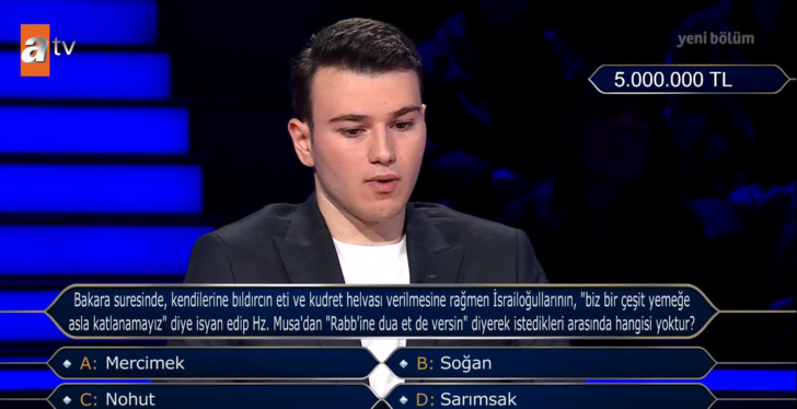 Berk Göktaş 5 milyon TL'lik soruyu doğru bildi! Kim Milyoner Olmak İster'de 5 milyon lira kazanan ilk yarışmacı oldu G2