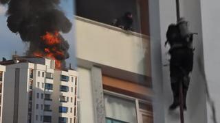 Diyarbakır'da itfaiyeciler alevlerin arasında kaldı! Halatla binadan inerken düşerek yaralandı