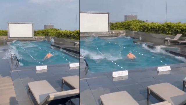 Tayvan'daki 7.4 büyüklüğündeki deprem kameralara böyle yansıdı! 25 yılın en güçlü depremi... Havuzda resmen mahsur kaldı