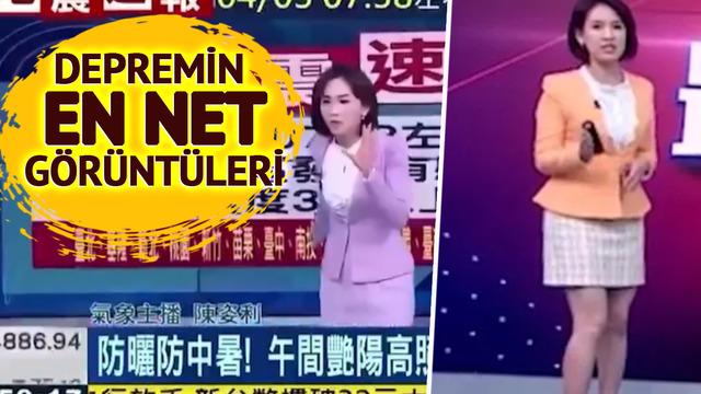 Tayvan'daki 7.4 büyüklüğündeki depremin en net görüntüsü! Muhabir canlı yayında yakalandı... Üstünüzde tavan deli gibi sallanırken...