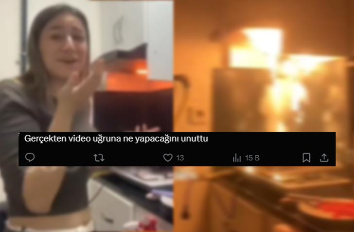 Canlı yayında yemek yaparken evi yaktı! TikTok'taki görüntülere sosyal medyada yorum yağdı: Bekleseydin kendiliğinden sönerdi G3