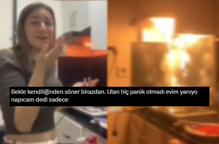 Canlı yayında yemek yaparken evi yaktı! TikTok'taki görüntülere sosyal medyada yorum yağdı: Bekleseydin kendiliğinden sönerdi G5