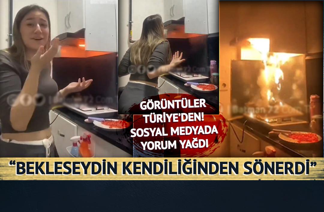 Canlı yayında yemek yaparken evi yaktı! TikTok'taki g&ouml;r&uuml;nt&uuml;lere sosyal medyada yorum yağdı: Bekleseydin kendiliğinden s&ouml;nerdi