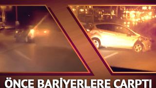 Önce bariyerlere çarptı sonra da refüje! Ankara’da hatalı şerit değiştiren aracın kaza anı kamerada