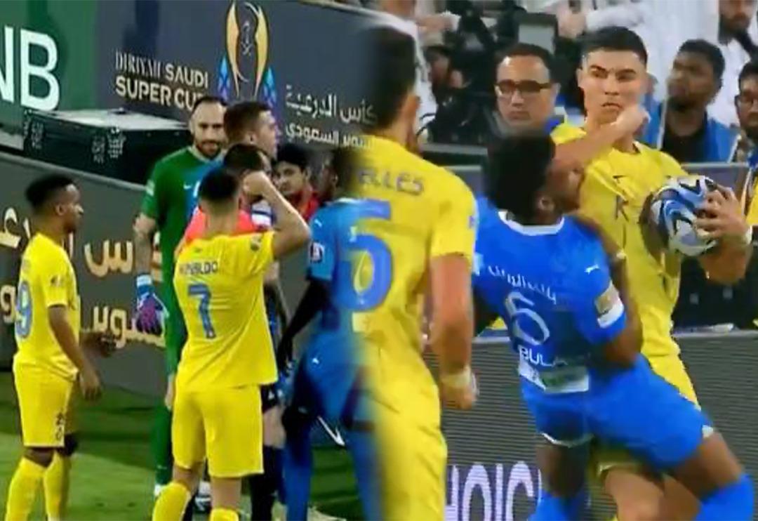Suudi Arabistan S&uuml;per Kupa yarı finalinde Cristiano Ronaldo'nun olaylı gecesi! Rakibine dirsek attı, hakeme yumruk kaldırdı... Arabistan kariyerinde ilk kez kırmızı kart g&ouml;rd&uuml;