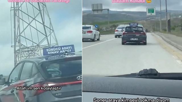 Ehliyet sınavına giren kızlarının kendi arabalarıyla takip ettiler! Anne ve babanın komik diyalogları gülümsetti: Araya kimseyi sokma 