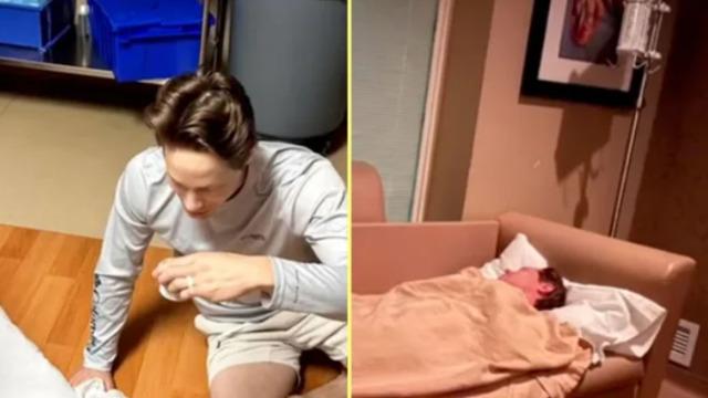 Doğum yaparken karısının yanında olmak isteyen baba bayıldı! O anları sosyal medyadan paylaştı... Resmen rol çalmak bu