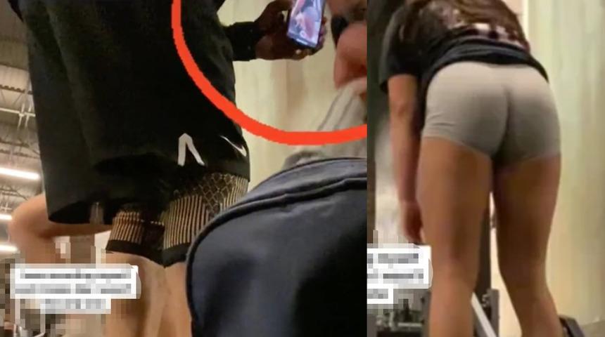 Spor salonunda taciz anları! Antrenman yaparken kendisini gizlice cep telefonuyla kaydeden adamı TikTok'tan ifşa etti