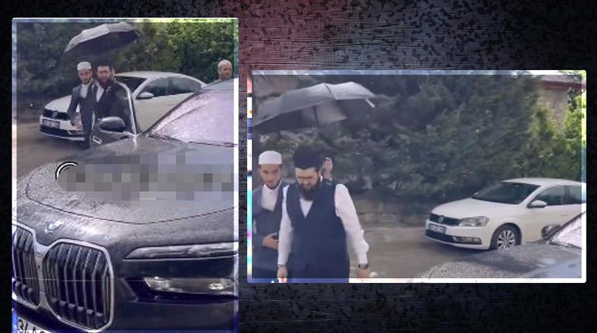 Menzil şeyhinin gösterişli şovu gündem oldu! Lüks araç, şemsiye tutan yardımcı...