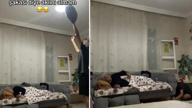 Anneannesine yaptığı deprem şakasını saniye saniye kaydetti! O anlar sosyal medyadan tepki gecikmedi: Kadın kalpten gidecekti