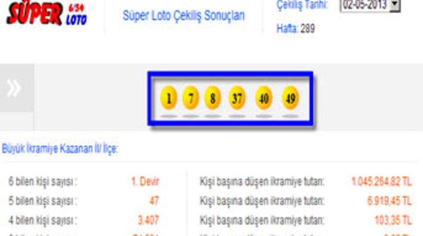 S&uuml;per Loto sonu&ccedil;ları 02 Mayıs 2013