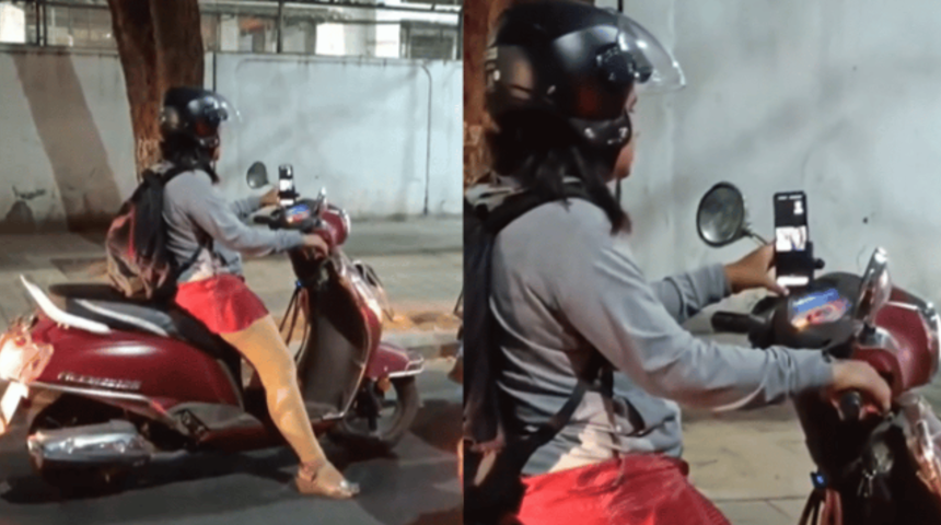 Evden çalışma sistemine yepyeni bir soluk getirdi! Çevrimiçi iş toplantısına motosiklet sürerken trafikte katıldı