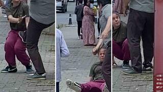 Kadına şiddet kamerada: Sokak ortasında tekme tokat dövdü! 'Git babanı çağır'