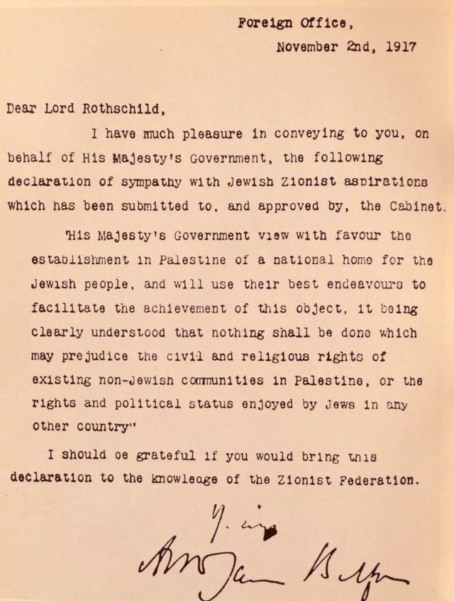 Balfour Deklarasyonu'nun kopyası