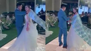 Damadın geline düğün hediyesi herkesi şaşkına çevirdi! Metrelerce uzunlukta paradan yapılan pelerini taktı... Sosyal medyadan yorum yağdı