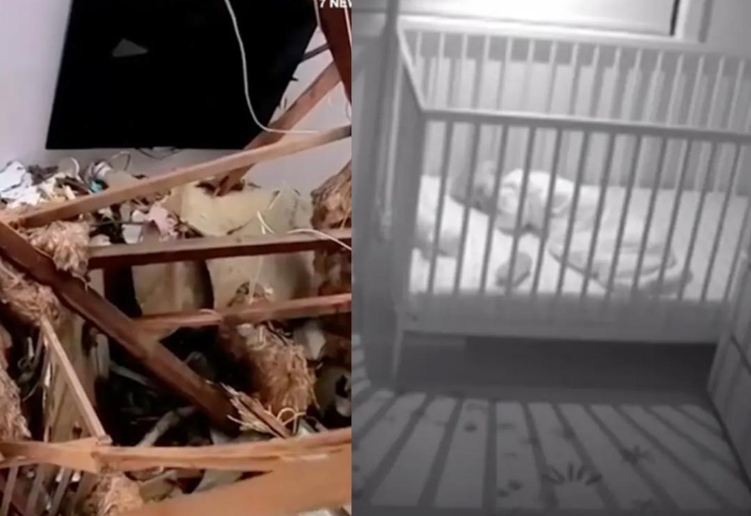 9 aylık bebeğin &ouml;l&uuml;mle burun buruna geldiği korkun&ccedil; anlar! Ağa&ccedil; devrilerek karyolasının &uuml;zerine d&uuml;şt&uuml;.... Saniye saniye bebek monit&ouml;r&uuml;ne yansıdı