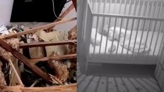 9 aylık bebeğin ölümle burun buruna geldiği korkunç anlar! Ağaç devrilerek karyolasının üzerine düştü.... Saniye saniye bebek monitörüne yansıdı