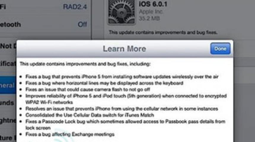 Apple iOS 6.0.1 g&uuml;ncellemesini yayınladı