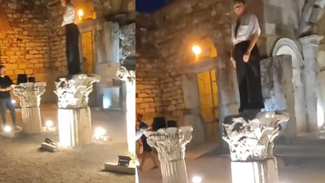 Efes Antik Kenti'ndeki skandal! Tarihi eserlerin üzerine çıkıp fotoğraf çekildiler... O anlar sosyal medyada gündem oldu: Kimse bir şey demedi