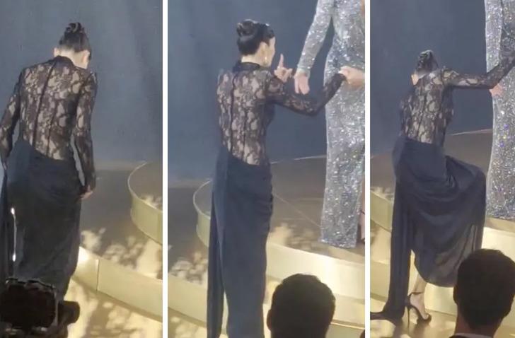 Hande Erçel sahneye çıkmakta zorlandı! Elbisesiyle zor anlar yaşarken gözler Hakan Sabancı'yı aradı