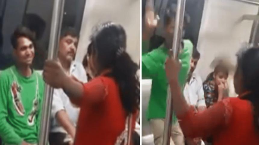 Metroda taciz kavgası bir anda hararetlendi! Terlikle kendisini tehdit eden tacizciye metronun ortasında tokat attı... Yolcular zor ayırdı