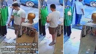 Bluzdan sarkan ipi yakmak isterken neredeyse dükkanı yakıyordu! O anlar sosyal medyada gündem yarattı