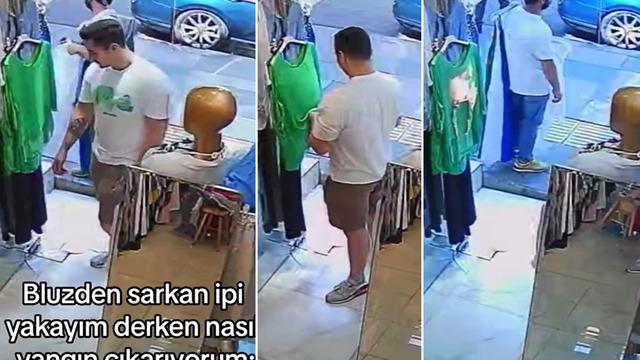 Bluzdan sarkan ipi yakmak isterken neredeyse dükkanı yakıyordu! O anlar sosyal medyada gündem yarattı