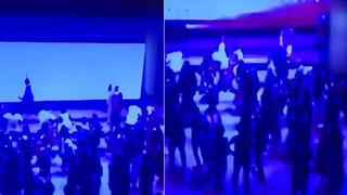 Mezuniyet töreninde facia! Dev ekran sahnedekilerin üstüne böyle düştü