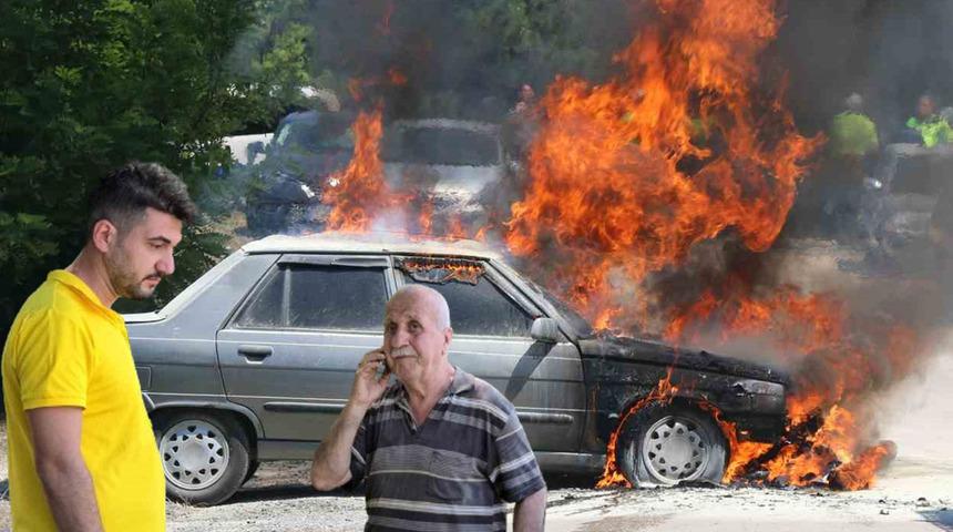 Torununu sınava getirmişti... Otomobil alev topuna döndü! Görünce gözyaşlarına boğuldu