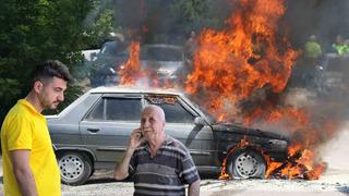 Torununu sınava getirmişti... Otomobil alev topuna döndü! Görünce gözyaşlarına boğuldu