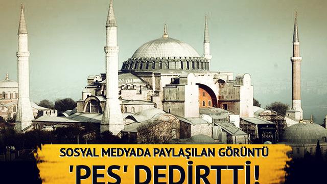 Sosyal medyada paylaşılan görüntü 'pes' dedirtti! Ayasofya’nın sütunlarına...