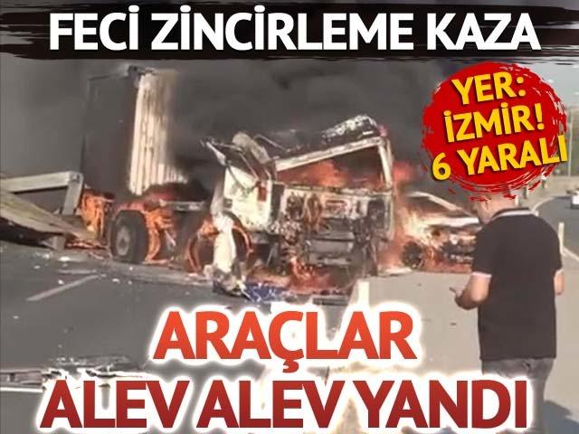 Yer: İzmir! Feci zincirleme kaza: Araçlar yandı... 6 yaralı