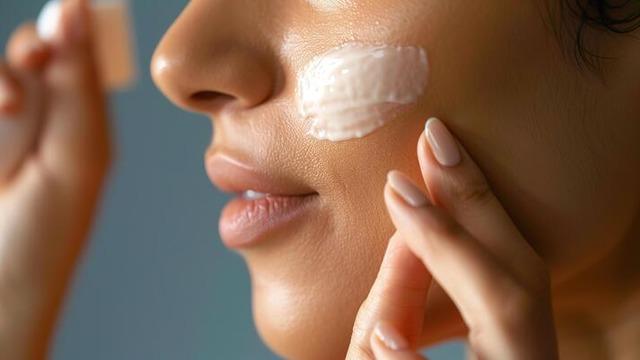 woman-applying-sunscreen-on-her-cheek-in-focus-skin-care-concept-image-photo