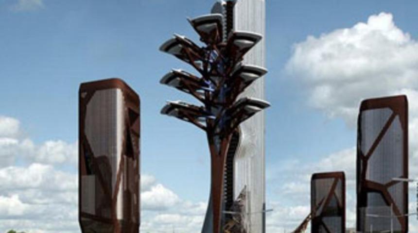 İçinden 7 'uzay aracı' çıkan gökdelen