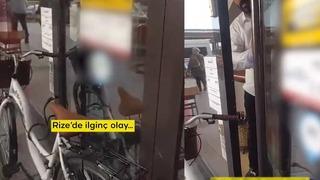 'Başka yerde yaşayamam' Yer: Rize! Bisikletini bankanın kapısına bağladı... Çalışanlar içeride mahsur kaldı