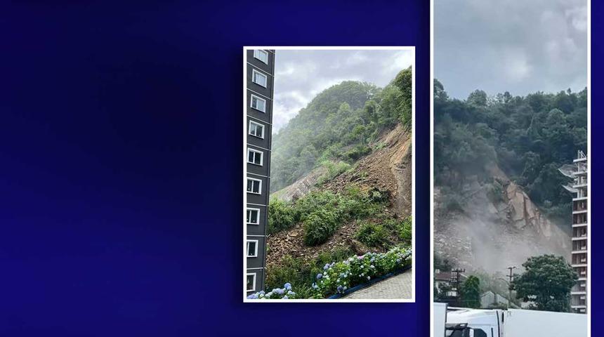 Görüntüler Hopa'dan! Toprak ve kaya parçaları caddeye düştü... Bir bina boşaltıldı