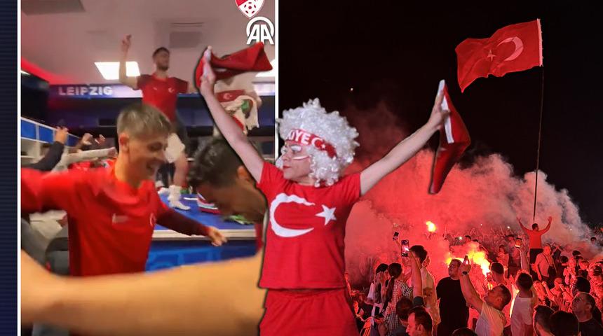 Avusturya zaferi sonrası çiftetelli ve horonlu kutlama! Soyunma odasından taşan coşku tüm Türkiye ve Avrupa meydanlarında…