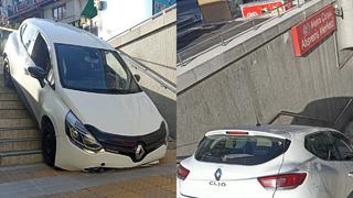 Bu işte bir terslik var! Metro istasyonunun girişine otomobil uçtu!