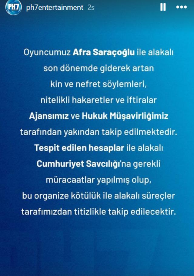 Afra Saraçoğlu'nun ajansı güzel oyuncunun nitelikli hakaretler ve iftiralar için harekete geçtiğini duyurdu. 640xauto