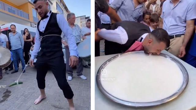 Düğün öncesinde damada eğlence değil adeta işkence yaptılar! Salatalık, yumurta, yoğurt.... Etaplar bitmek bilmedi