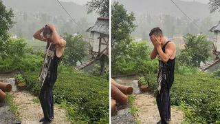 Yer: Rize! Sıcaktan bunalan genç şampuanla yağmur altında duş aldı