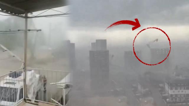 Adana'da hava bir anda değişti! Kabus gibi anlar: Dev vinç böyle devrildi