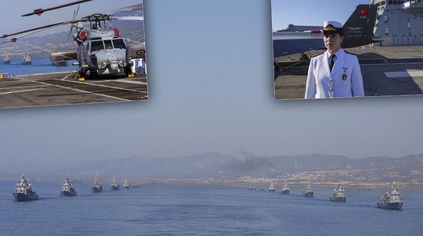 Kıbrıs Barış Harekatı'nın 50. yıld&ouml;n&uuml;m&uuml;nde g&ouml;vde g&ouml;sterisi! Gemiler, Akıncı İHA ve F-16'lar...
