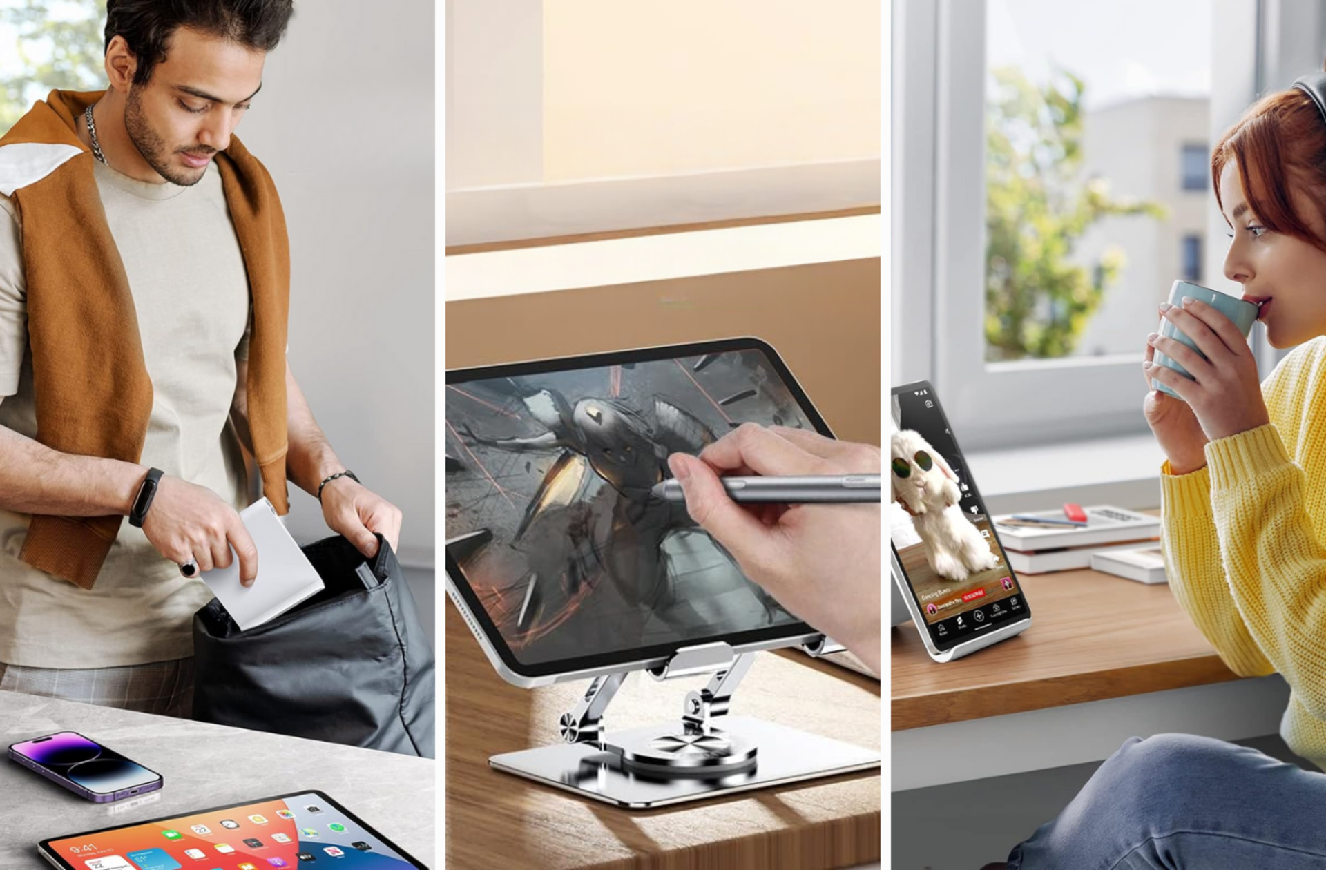 Masaüstünden araç içine her yerde kullanıma uygun tablet tutucular