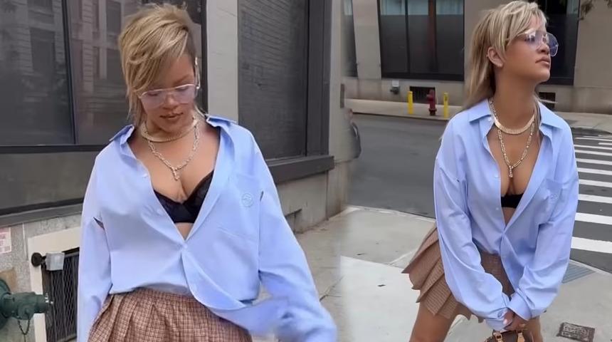 Rihanna sokak ortasında bir anda eteğini kaldırdı! Görenler şaştı kaldı