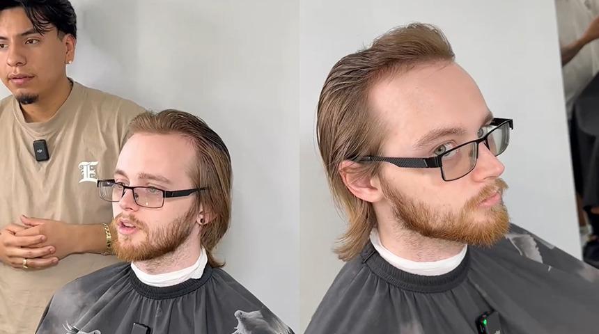 Sa&ccedil;ını kestirince yakışıklı bir 's&uuml;per model'e d&ouml;n&uuml;şt&uuml;! Şaşırtan değişim milyonlarca kez izlendi